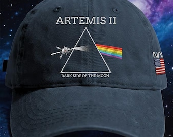 Artemis II Dark Side Of The Moon Embroidered Cap, NASA Space Embroidered Hat, Lunar Mission Hat, Pink Floyd Style Prism Hat, Astronaut Gifts