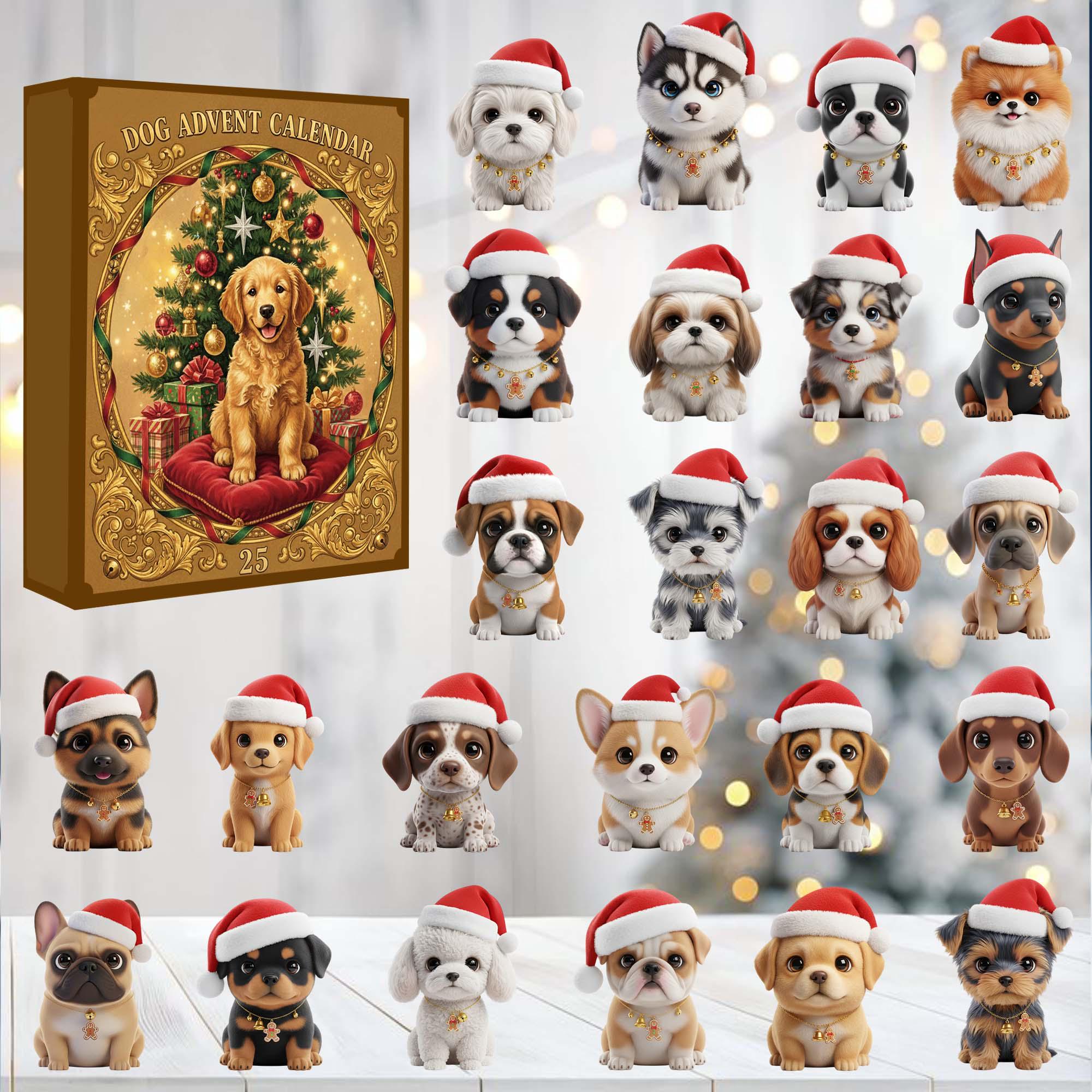 Discover Dog Advent Calendar 2025 with 24 Cute Puppy Figurines, X-Mas Countdown Gift Set for Dog Lovers, Fun Holiday Box for Families & Kids
