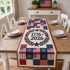 Camino de mesa America 250, decoración patriótica para mesa, celebración del aniversario 1776-2026, centro de mesa del 4 de julio, aniversario de America 250
