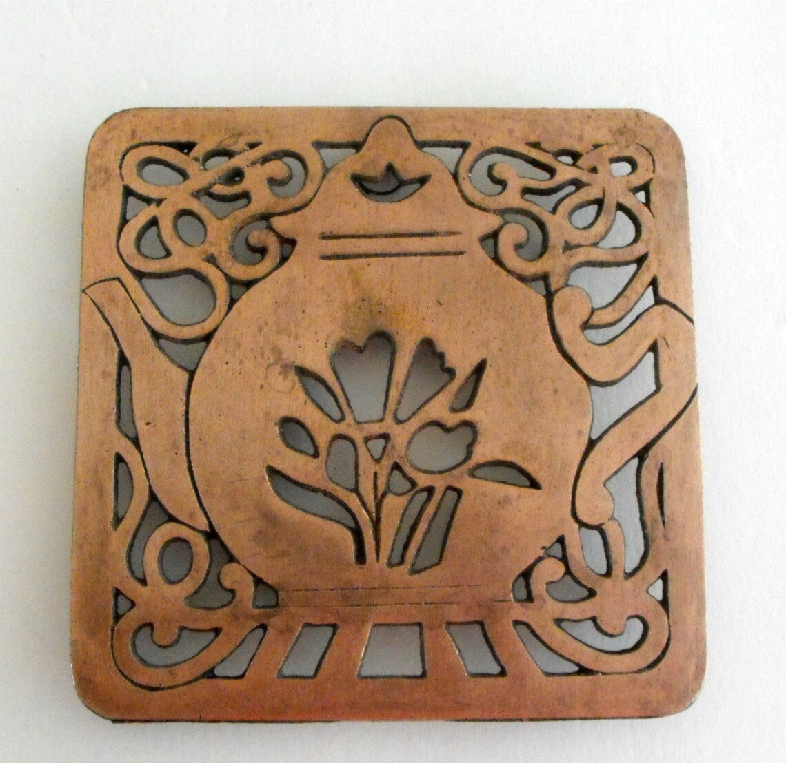 Vintage Solid Copper Tea Pot Trivet or Wall Hanging Made Etsy