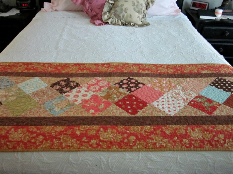 King Size Quilted Bed Runner Patchwork Bed Runner In Corals Etsy