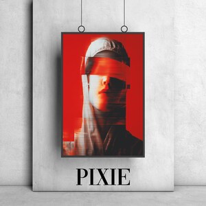Glitched portret kunst aan de muur, cyberpunk esthetische print, futuristische vervorming, afdrukbare moderne muurkunst, digitale kunst aan de muur, digitale download