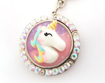 Cute rainbow unicorn keychain purse hook, pastel goth accessory, yume kawaii gift for her