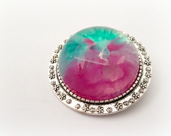 Violet turquoise resin brooch, whimsical jewelry, blue purple brooch, mermaid jewelry