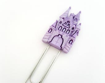 Purple castle planner clip, large cute bookmark, glitter castle planner accessory