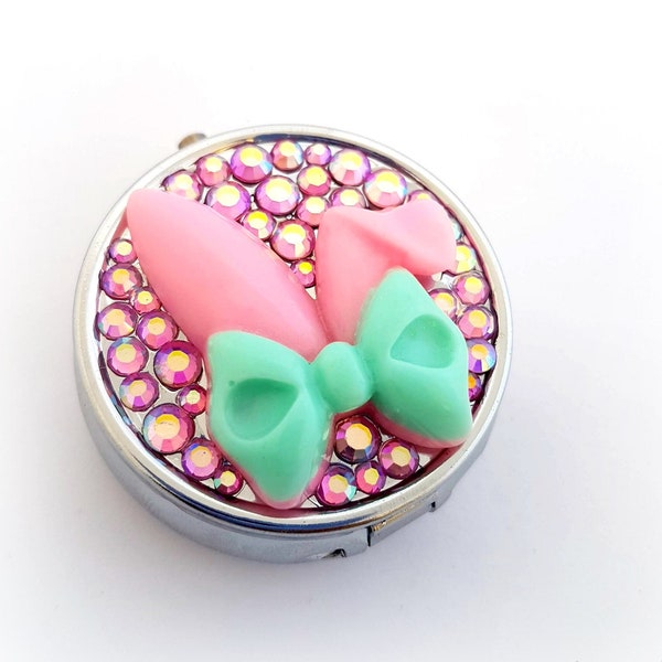 Pink rabbit ears pill box, pastel goth bunny ears trinket, cute deco gift
