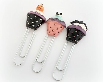 Creepy cute cupake planner clip set, spooky bookmark, Halloween planner accessory