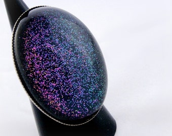 Dark fairy gothic ring, fairy kei glitter jewelry, dark princess rainbow glitter ring, gothic gift