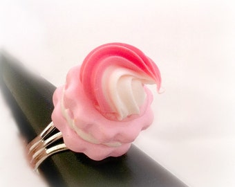 Kawaii pink cookie ring, miniature sweet teen girl jewelry, handmade gift, sweet 16