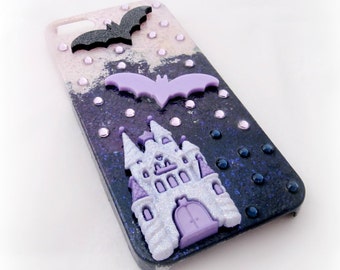 Bat castle phone case, creepy cute iPhone case, kawaii spooky customized phone case, pastel goth smartphone case