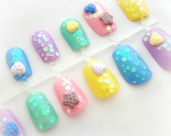 Pastel goth cookie 3D kawaii nails, Harajuku style nail art, sweet lolita nails