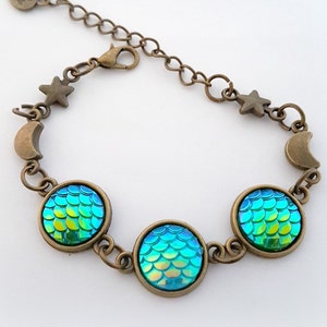 Moon and stars dragon scale bracelet, medieval fantasy mermaid bracelet