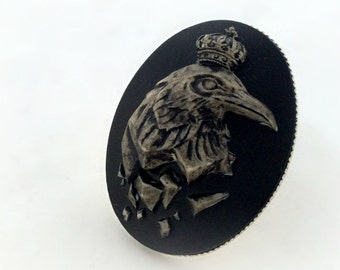 Gothic raven ring, crow cameo ring, goth unisex ring