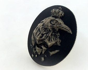 Gothic raven ring, crow cameo ring, goth unisex ring
