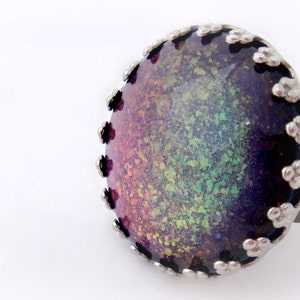 Rainbow mermaid adjustable ring, kawaii fairy kei jewelry, glitter ring, gift for her