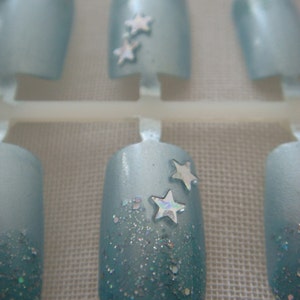 Kawaii nail set pale blue stars, Japanese nail art, women accessories image 4