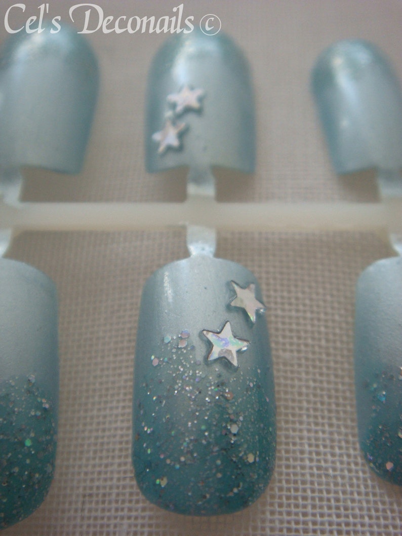 Kawaii nail set pale blue stars, Japanese nail art, women accessories image 4