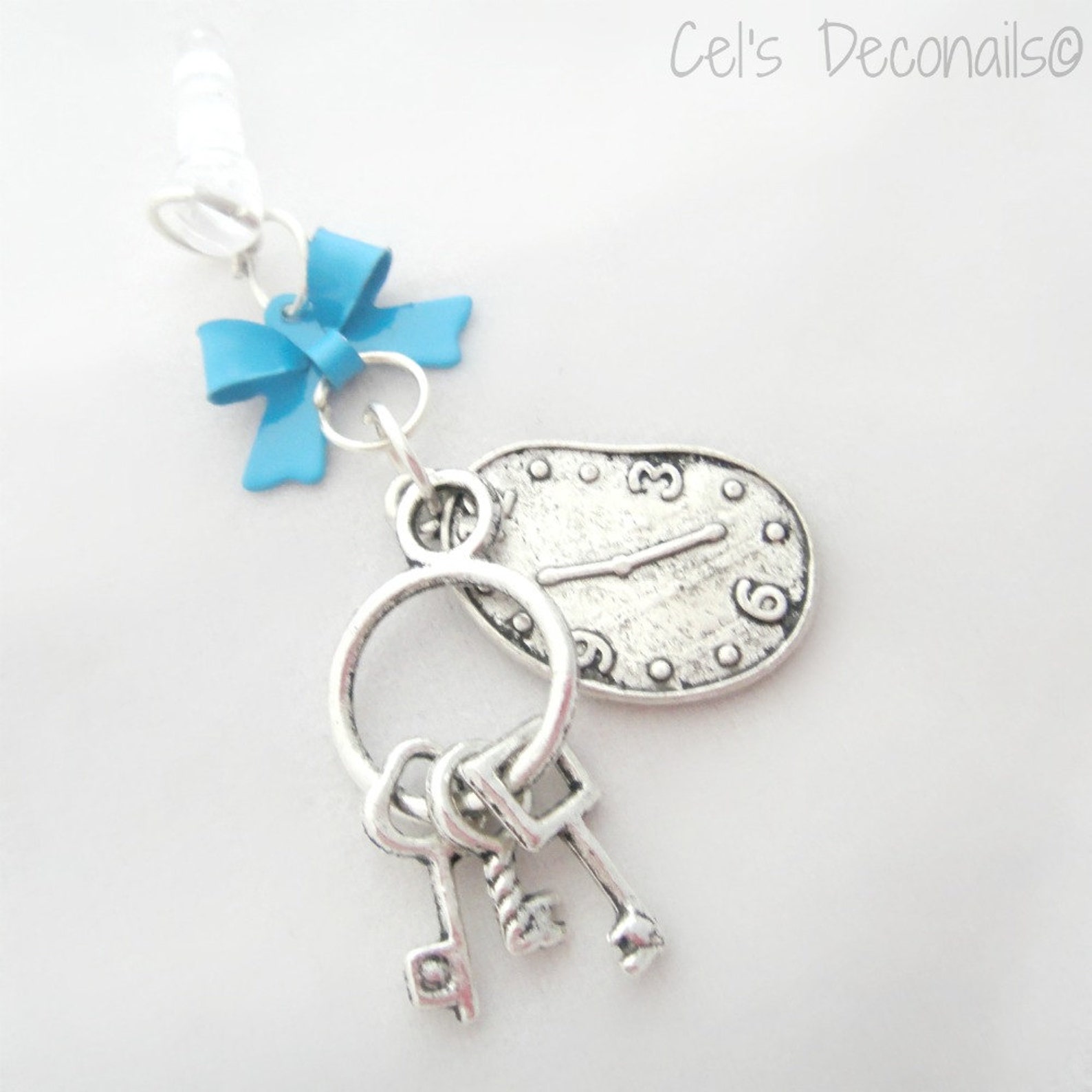 Clock and Key iPhone Dust Plug Charm, Alice in Wonderland Earphone Jack