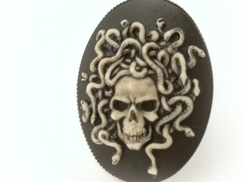 Medusa skull cameo ring, unisex gothic ring image 1