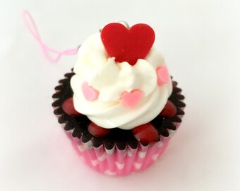 Queen of hearts cupcake planner charm, cute miniature food phone charm