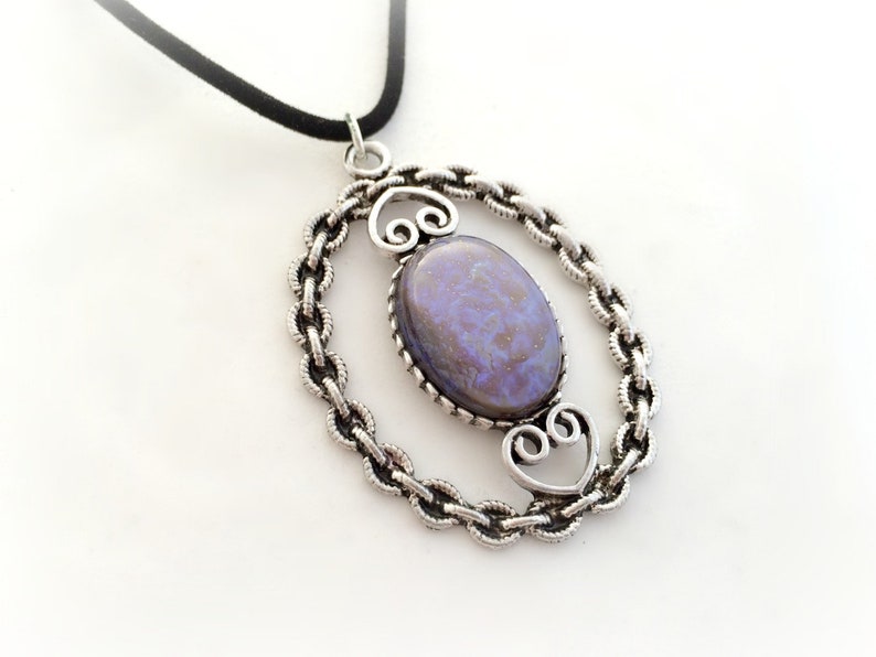 Tanzanite opal pendant, purple opal crystal necklace, gothic pendant image 2