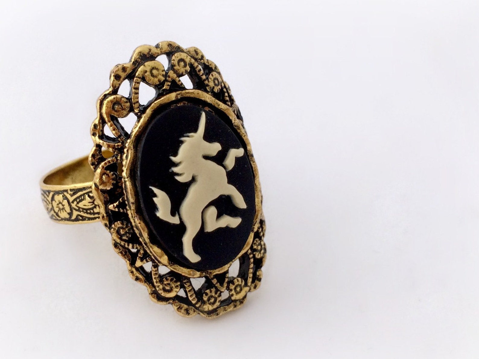 Gold unicorn cameo ring gothic jewelry golden unicorn ring Etsy
