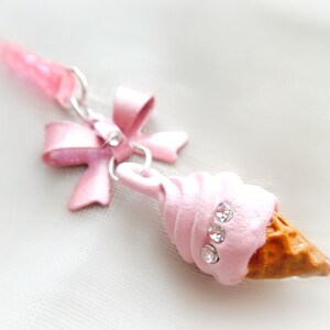 Pink ice cream planner charm, cute phone charm, kawaii ice cream purse charm, sweet accessory