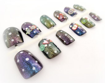 Glitter polka dot nails, Japanese nail art set, kawaii nails, pinup accessories