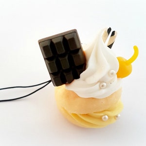 Cream puff planner charm, kawaii phone charm, cute miniature food planner accessory, purse charm image 1