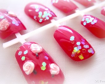 Pink candy nails, kawaii lollipop Japanese nail art, Harajuku fashion