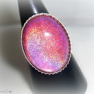 Holographic pink ring, fairy kei rainbow jewelry, kawaii pink glitter ring