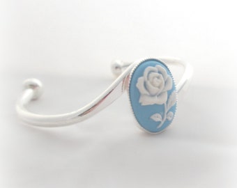 Blue rose cameo bracelet, something blue