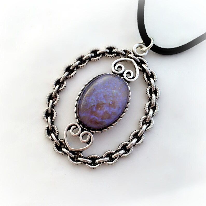 Tanzanite opal pendant, purple opal crystal necklace, gothic pendant image 3