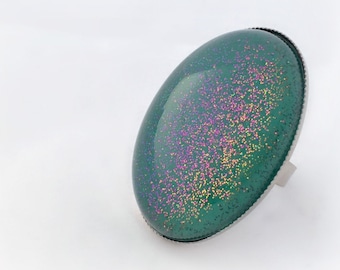 Jade rainbow glitter ring, fairy kei ring, gift for her, adjustable ring