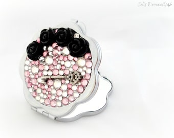 Black roses and key decoden mirror, bridesmaid gift pocket mirror, women accessories