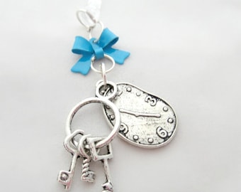 Clock and key iPhone dust plug charm, Alice in Wonderland earphone jack charm, planner charm