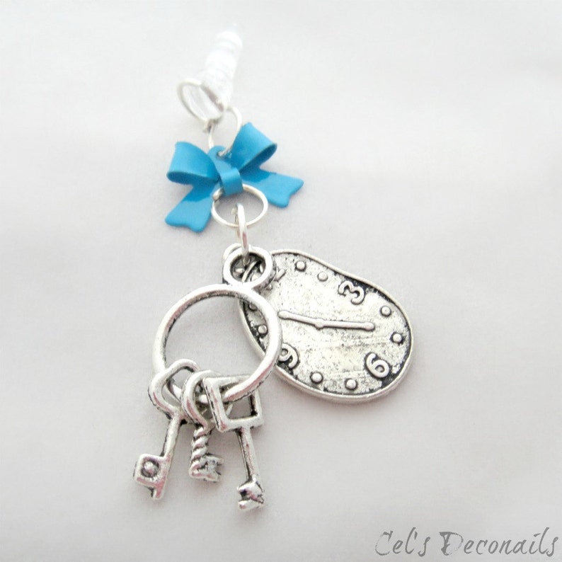 Clock and Key iPhone Dust Plug Charm, Alice in Wonderland Earphone Jack
