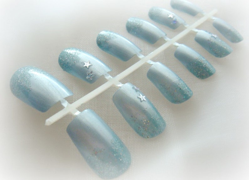 Kawaii nail set pale blue stars, Japanese nail art, women accessories image 1