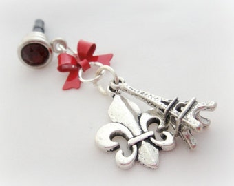 Eiffel tower fleur de lis phone dust plug charm, Paris earphone jack charm for iPhone Smartphone