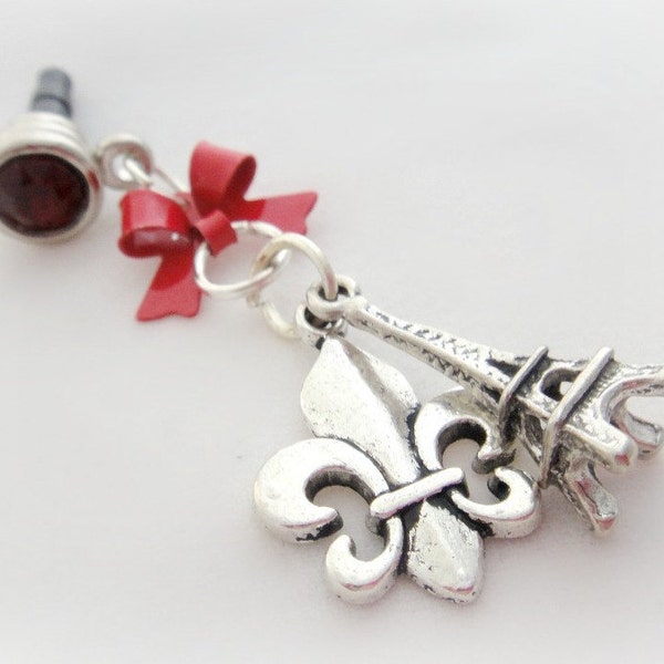 Eiffel tower fleur de lis phone dust plug charm, Paris earphone jack charm for iPhone Smartphone