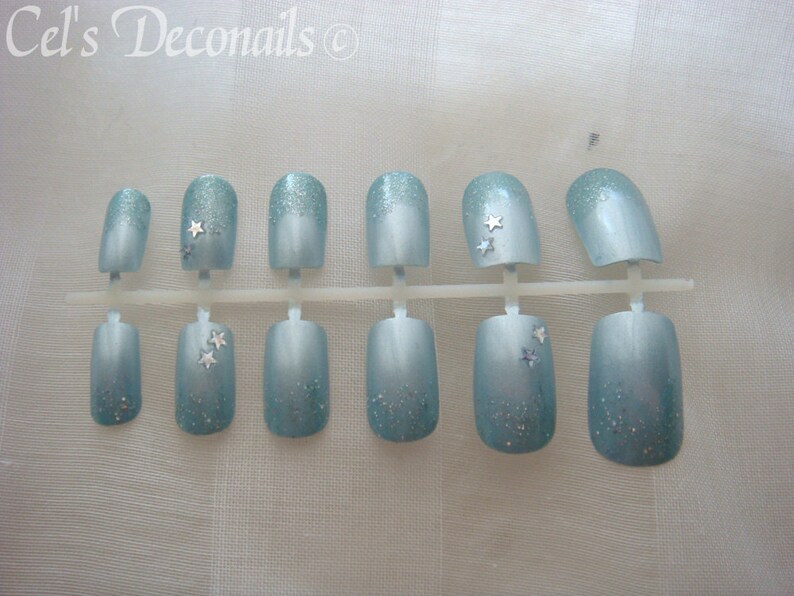 Kawaii nail set pale blue stars, Japanese nail art, women accessories image 3