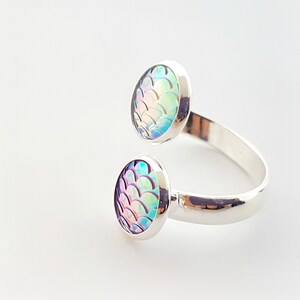 Silver mermaid double ring, dragon scales fantasy ring, pastel goth jewelry