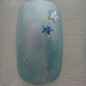 Kawaii nail set pale blue stars, Japanese nail art, women accessories image 5