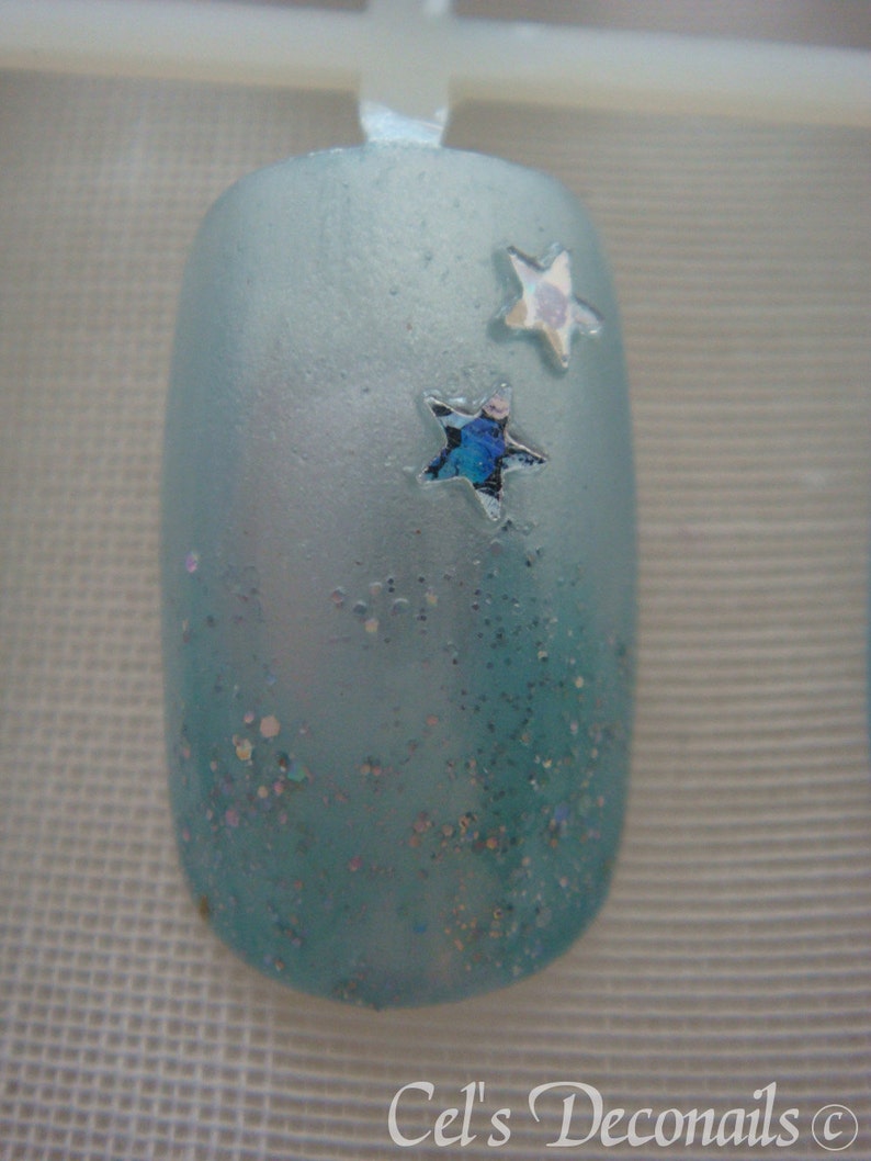 Kawaii nail set pale blue stars, Japanese nail art, women accessories image 5