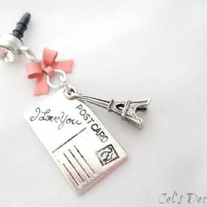 Letters from Paris iPhone dust plug charm, earphone jack charm, Princess phone charm planner charm image 1