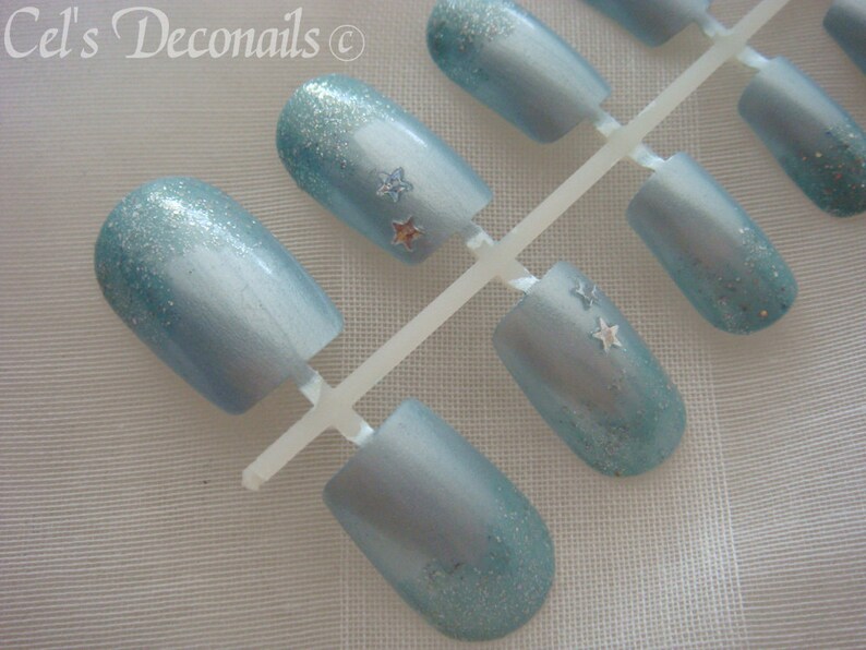 Kawaii nail set pale blue stars, Japanese nail art, women accessories image 2