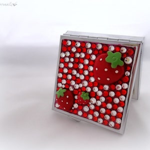Cute strawberry rhinestone pill box, trinket box, teen girl gift image 3