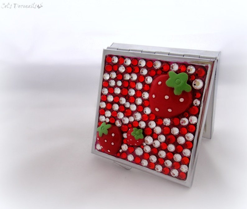 Cute strawberry rhinestone pill box, trinket box, teen girl gift image 3