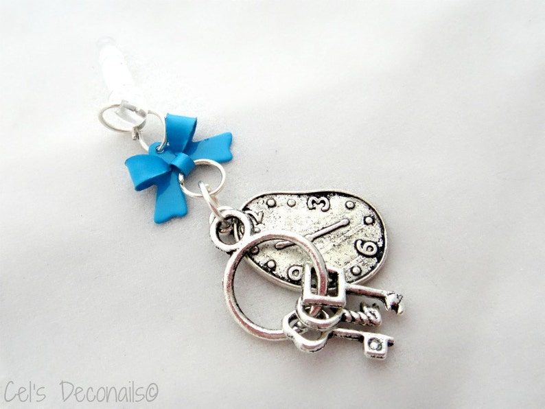 Clock and Key iPhone Dust Plug Charm, Alice in Wonderland Earphone Jack