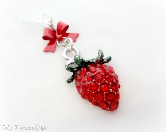 Cute red strawberry phone plug charm, kawaii iphone charm, red planner charm